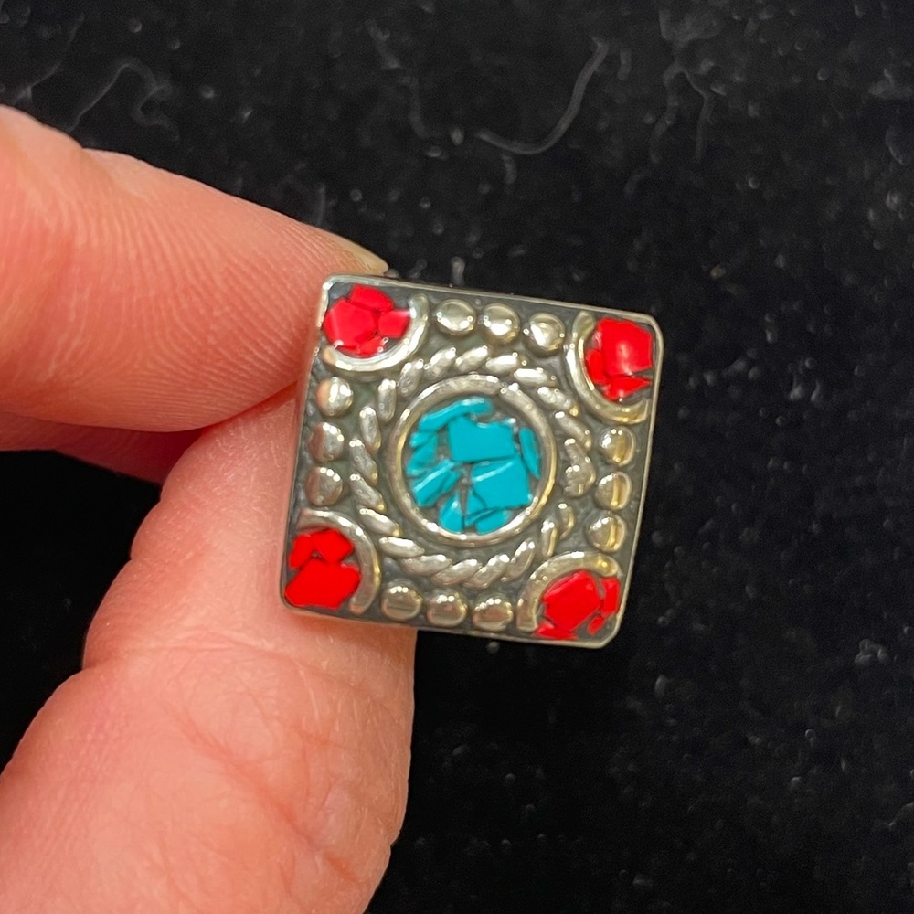 Vintage Silver Inlay Adjustable Ring - Picture 2 of 3